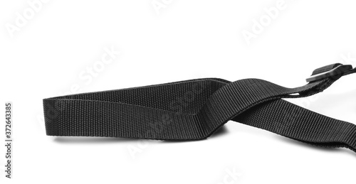Black nylon waist bag strap isolated on white background