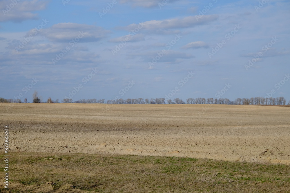Fototapeta premium Beautiful cloudy sky over farmland. Spring landscape.