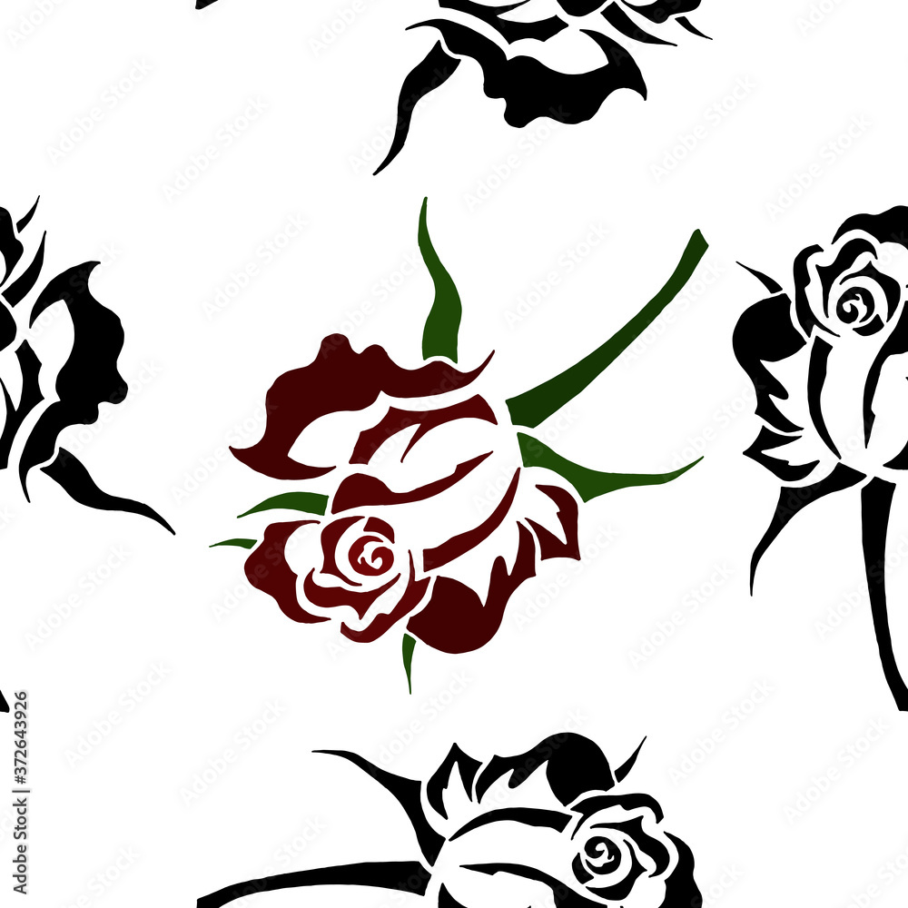Blooming rose seamless pattern. Vector illustration of a seamless background of roses. Hand drawn roses flower. Blooming rose seamless pattern. Vector illustration of a seamless background of roses. Hand drawn roses flower.