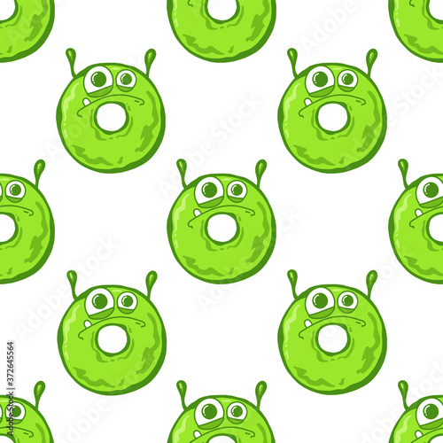 Seamless pattern with glazed monsters donuts, vector illustration