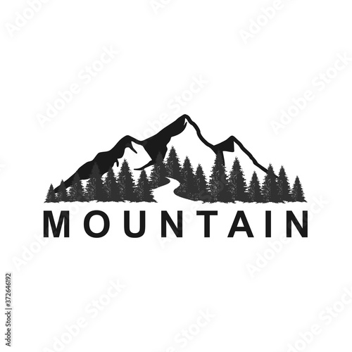 Mountain adventure with river logo template
