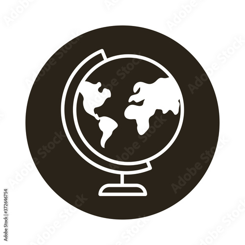 world planet earth with continents in base block style icon