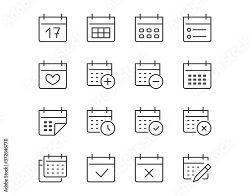 Calendar Thin Line Icon. Minimal Vector Illustration. Included Simple Outline Icons as Schedule, Reminder, Appointment, Planner, Event Time. Editable Stroke