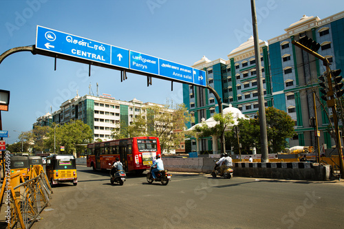 chennai, tamil nadu india, august 29 2020 : chennai street and address board displaying central parrys and anna salai 