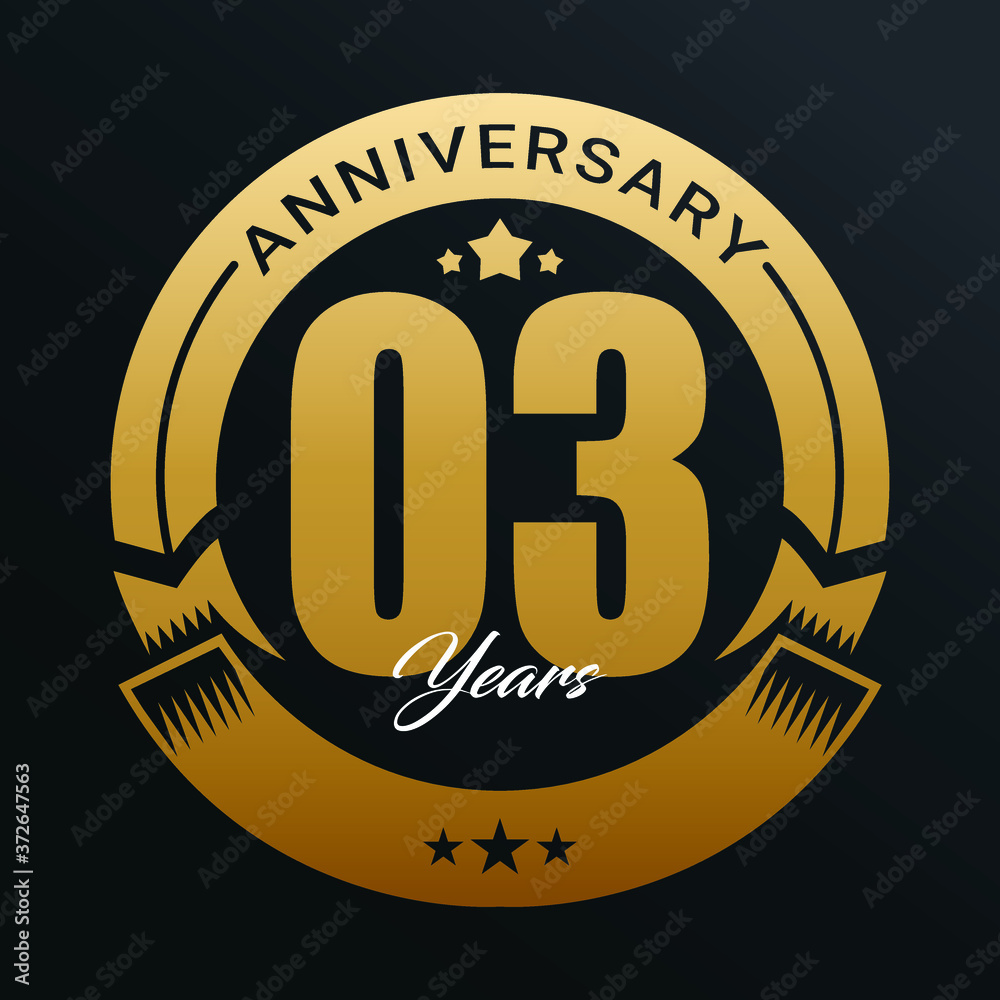 3rd Anniversary logo, 3 year Anniversary logo design celebration, luxurious golden color logo,.