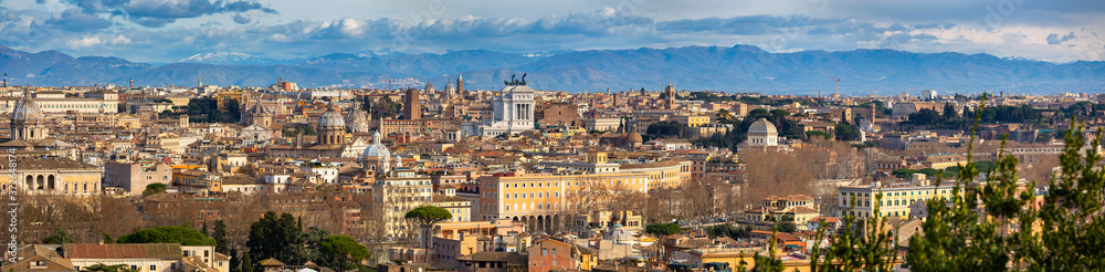 Aerial view of the Rome city with bueautiful architecture, Italy