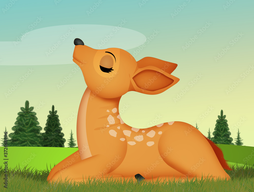 illustration of fawn sleeping in the meadow