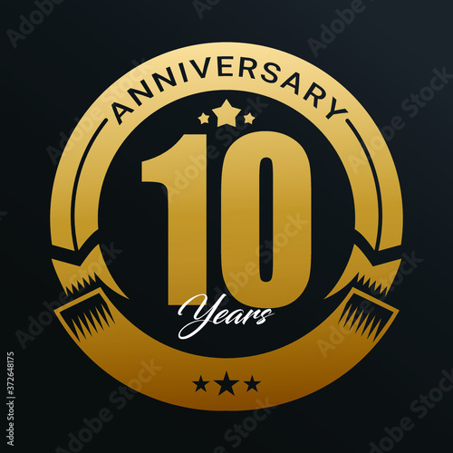 10th Anniversary logo,1 year Anniversary logo design celebration, luxurious golden color logo,.