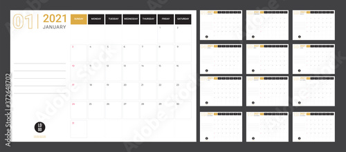 2020 Calendar - illustration. Template. Mock up Week starts Sunday.