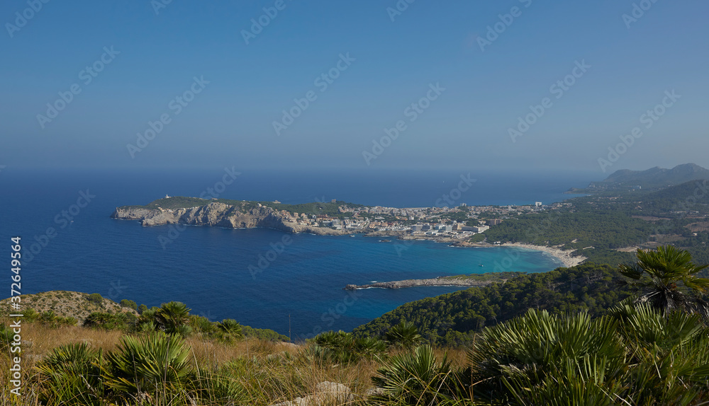 Beautiful view of Cala Agulla from La Talaia de Son Jaumell, in Cala Rajada, a town in the Spanish municipality of Capdepera, in the autonomous community of the Balearic Islands.