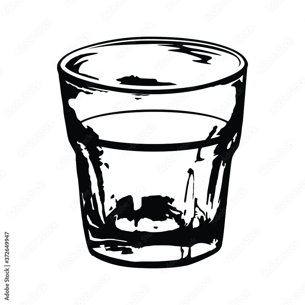 Isolated shot glass. Line art style. For recipes, icons, menu design