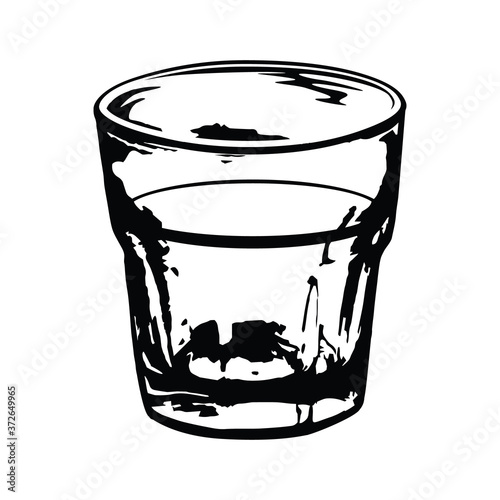 Isolated shot glass. Line art style. For recipes, icons, menu design, drinks advertising. Alcohol.