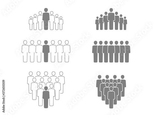 Vector group of people - vector set with isolated working team or people group - silhouette and outline 