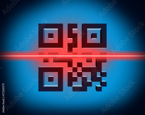 Scanning QR code in 3D illustration