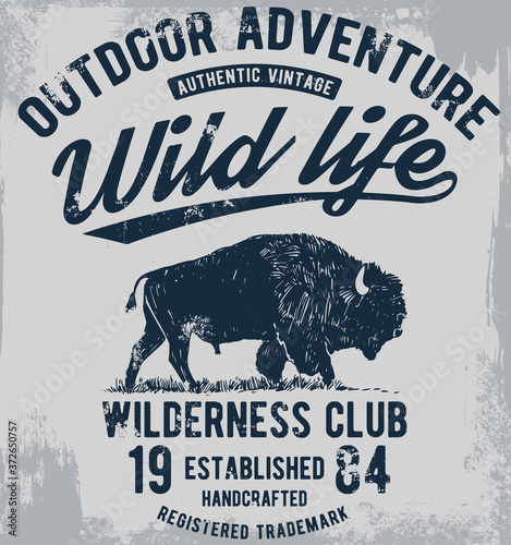 Retro buffalo illustration with typography, vectors.