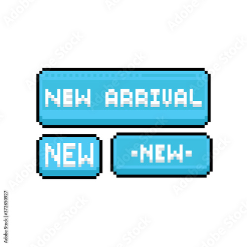 Pixel art new arrival banner set.