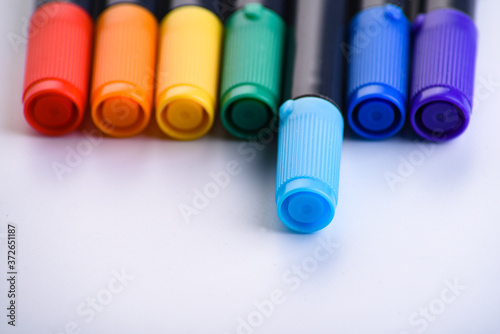 Color marker color pen set isolated on white background close up. lGBT concept