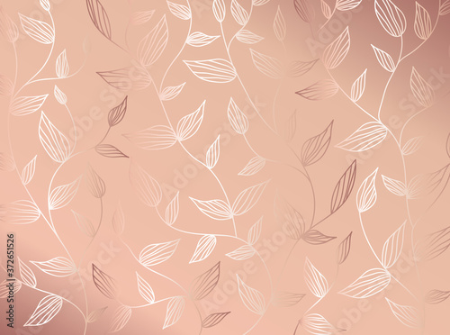 Rose gold floral vector pattern.  Rose gold leaf  vector pattern.  Seamless rose gold background.  Abstract  seamless floral pattern. 