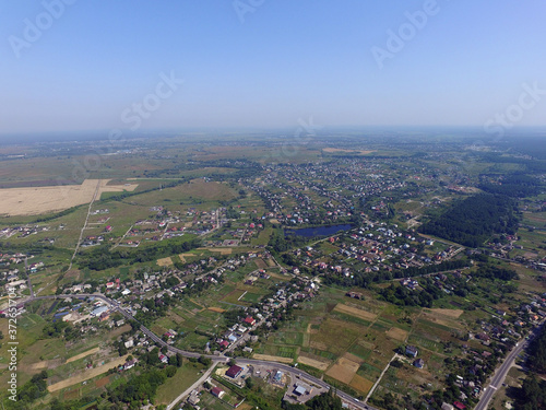 Aerial view of the saburb landscape (drone image). Near Kiev