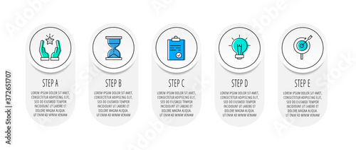 Infographics with five circles and labels. Abstract vector template. Can be used for five banner, workflow layout, flowchart, info graph, timeline, levels, chart, processes diagram. Data visualization