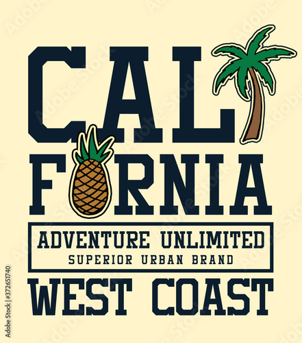 Retro California beach vector graphic for t-shirt prints, posters and other uses.