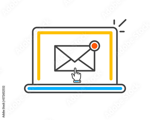 E-mail marketing and news letter advertising. Communication concept, sharing spam, information dissemination, business promotion, sending email in flat layout style.