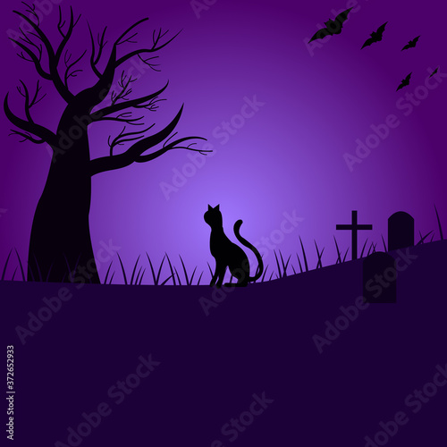 Halloween night scene. Vector illustration
