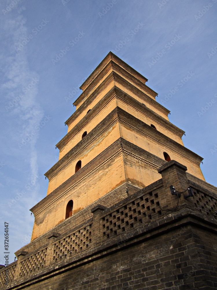 Giant Wild Goose Pagoda or Big Wild Goose Pagoda is a Buddhist pagoda. It was built in 652 during the Tang dynasty. Xian City, Shaanxi Province, China. October 22nd, 2018.