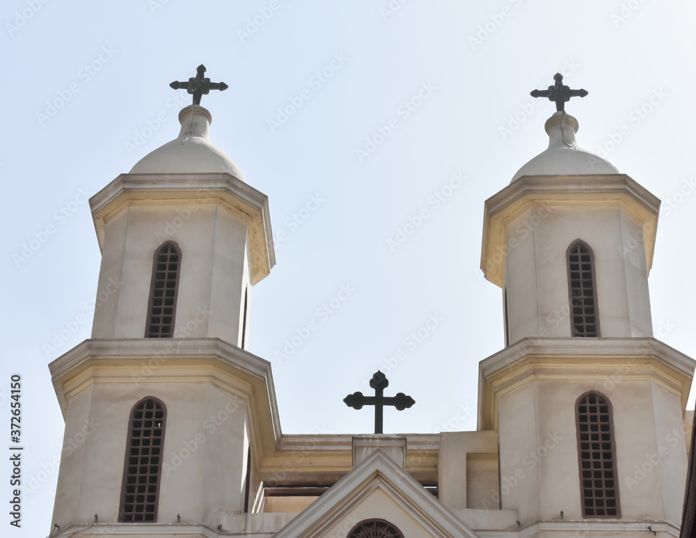 The lighthouses of the Church of the Virgin in Old Cairo, an ancient church built on the Fortress of Babylon