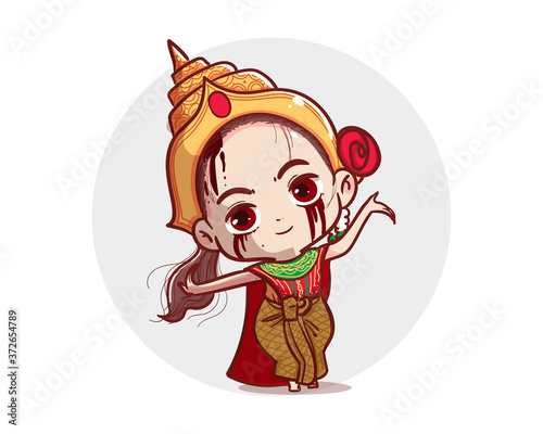 Thai ghost in traditional dress show dancing culture and siam entertainment isolated on white background with scary halloween concept.