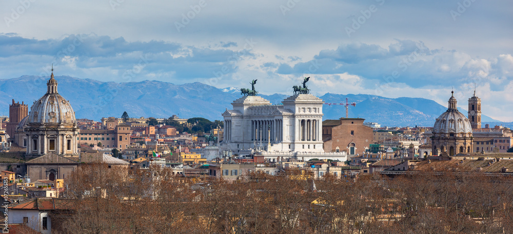Aerial view of the Rome city with bueautiful architecture, Italy