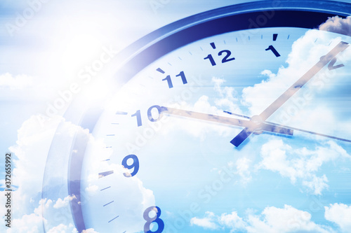 Time clock watch face overlay with blur sky for day times concept