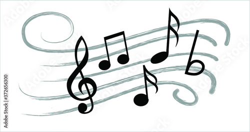 Musical notes stave line pattern symbols icon for staff and music note theme Transparent background wave Piano, jazz sound notes Fun vector key sign Classic clef Doodle quaver G melody on paper