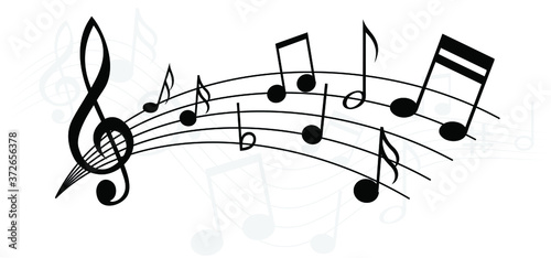 Musical notes stave line pattern symbols icon for staff and music note theme Transparent background wave Piano, jazz sound notes Fun vector key sign Classic clef Doodle quaver G melody on paper