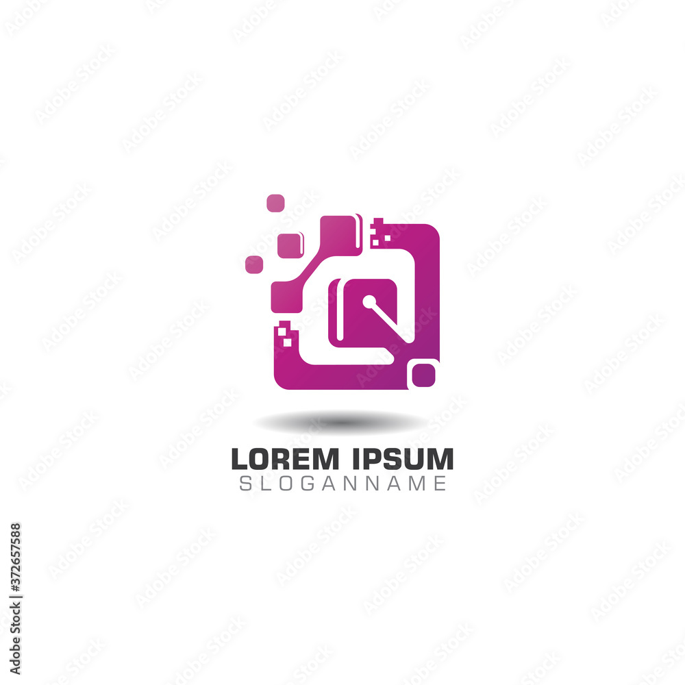 Obraz premium Pixel digital creative logo design modern technology template