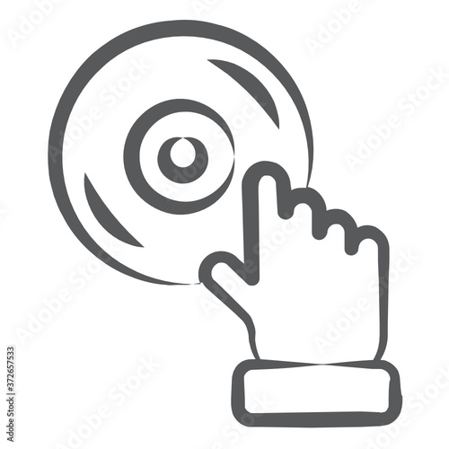 
Hand on disc, club dj in modern doodle line style 
