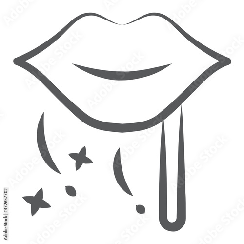 
Lip prop attached with stick, doodle line vector style 
