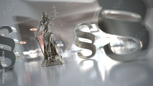 Lady justice statue with paragraphs in the modern office photo