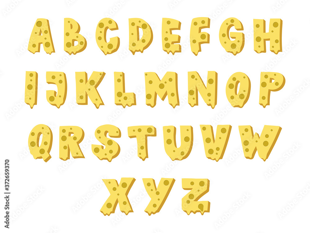 Cheese font design. Capital letters. Vector illustration.