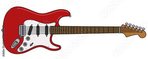 Photo The vectorized hand drawing of a classic red electric guitar