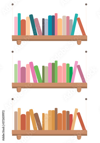Stack of Books on the wall with bookshelves collection on white background vector illustration