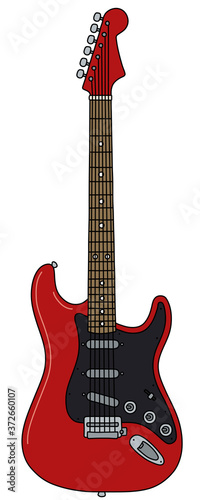 The vectorized hand drawing of a classic black and red electric guitar photo