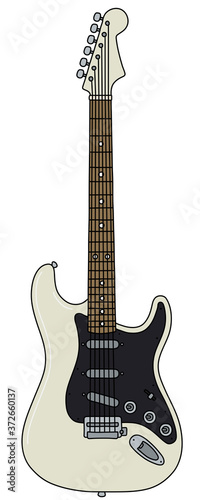 The vectorized hand drawing of a classic black and white electric guitar