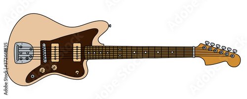 The vectorized hand drawing of a retro beige electric guitar