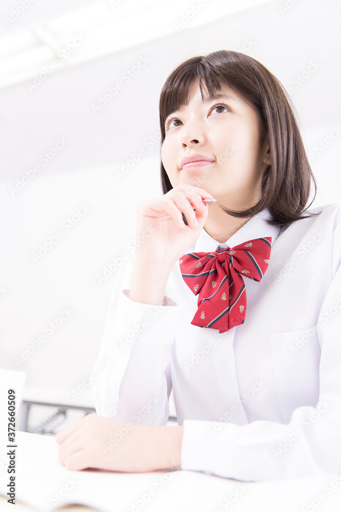 勉強する女子高校生 勉強する女子高校生