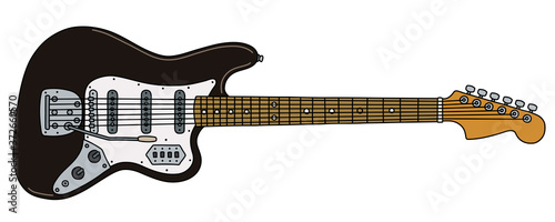 The vectorized hand drawing of a retro black electric guitar