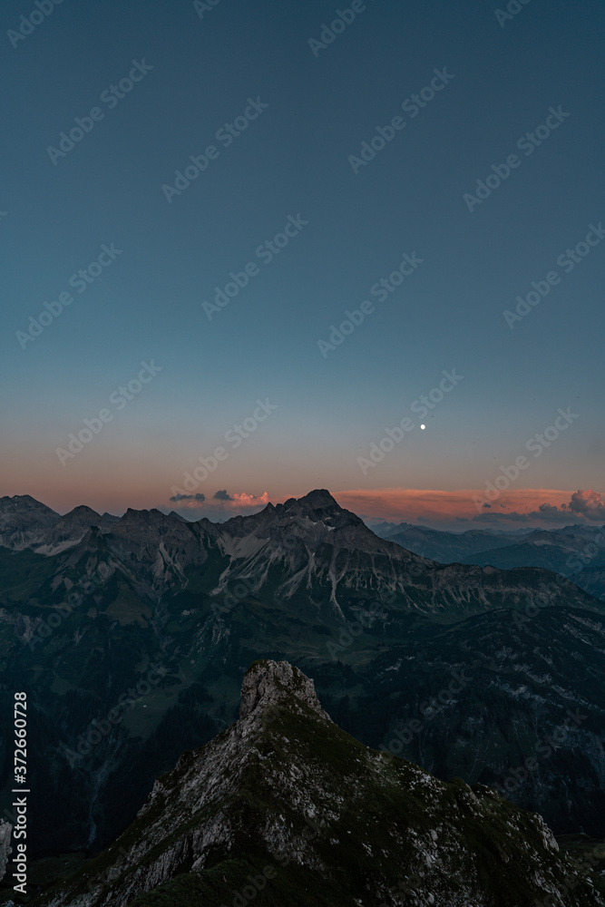Sonnenuntergang in den Allgäuer Alpen / Hochalpen im Allgäu bei Oberstdorf