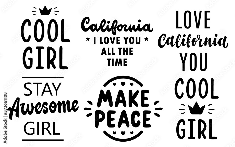 Obraz premium Cool girl. Family. Awesome girl. California. Set of letters.