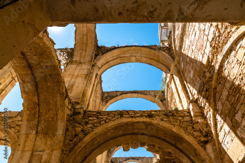 View of the ruins of an ancient abandoned monastery in Santa Maria de Rioseco, Burgos, Spain photo