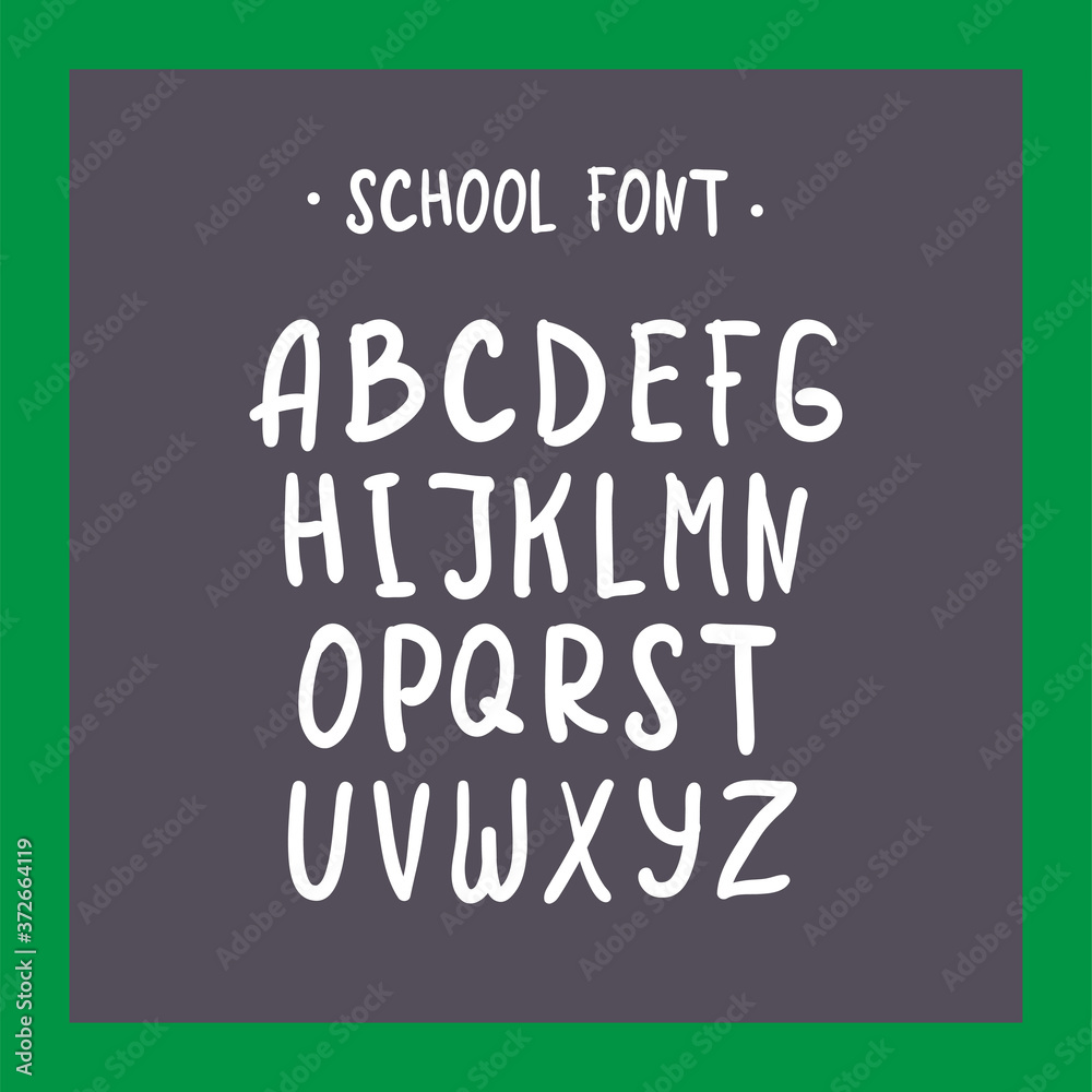 Vector handdrawn english letters set. Latin characters. Freehand typeface. Cartoon typography for school children. Latin letters on school  black board. School font